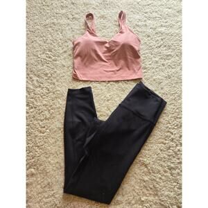 Lululemon Pink Crop Tank Top And Black Leggings Size 4